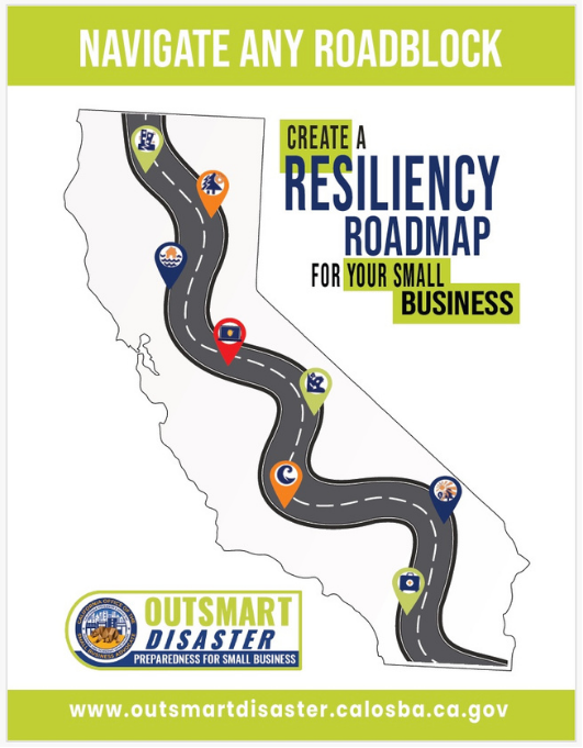 Outsmart Disaster poster: Navigate any roadblock. Create a resiliency roadmap for your small business.