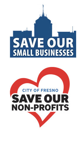 Save Our Small Businesses and City of Fresno Save Our Non-Profits program logos
